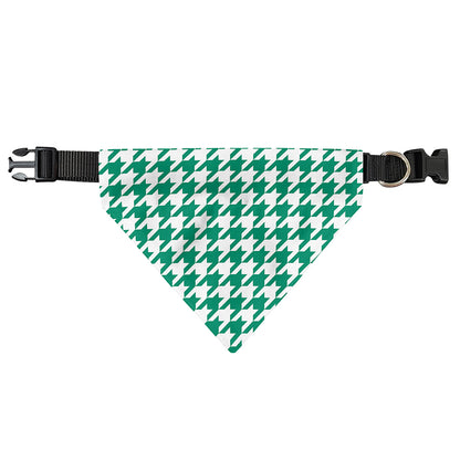 Jungle Green And White Houndstooth Print Over The Collar Dog Bandana