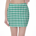 Jungle Green And White Houndstooth Print Pencil Mini Skirt