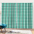 Jungle Green And White Houndstooth Print Pencil Pleat Curtains