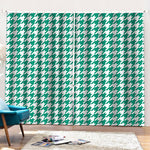 Jungle Green And White Houndstooth Print Pencil Pleat Curtains