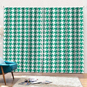 Jungle Green And White Houndstooth Print Pencil Pleat Curtains