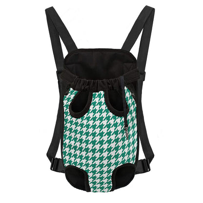Jungle Green And White Houndstooth Print Pet Carrier Backpack