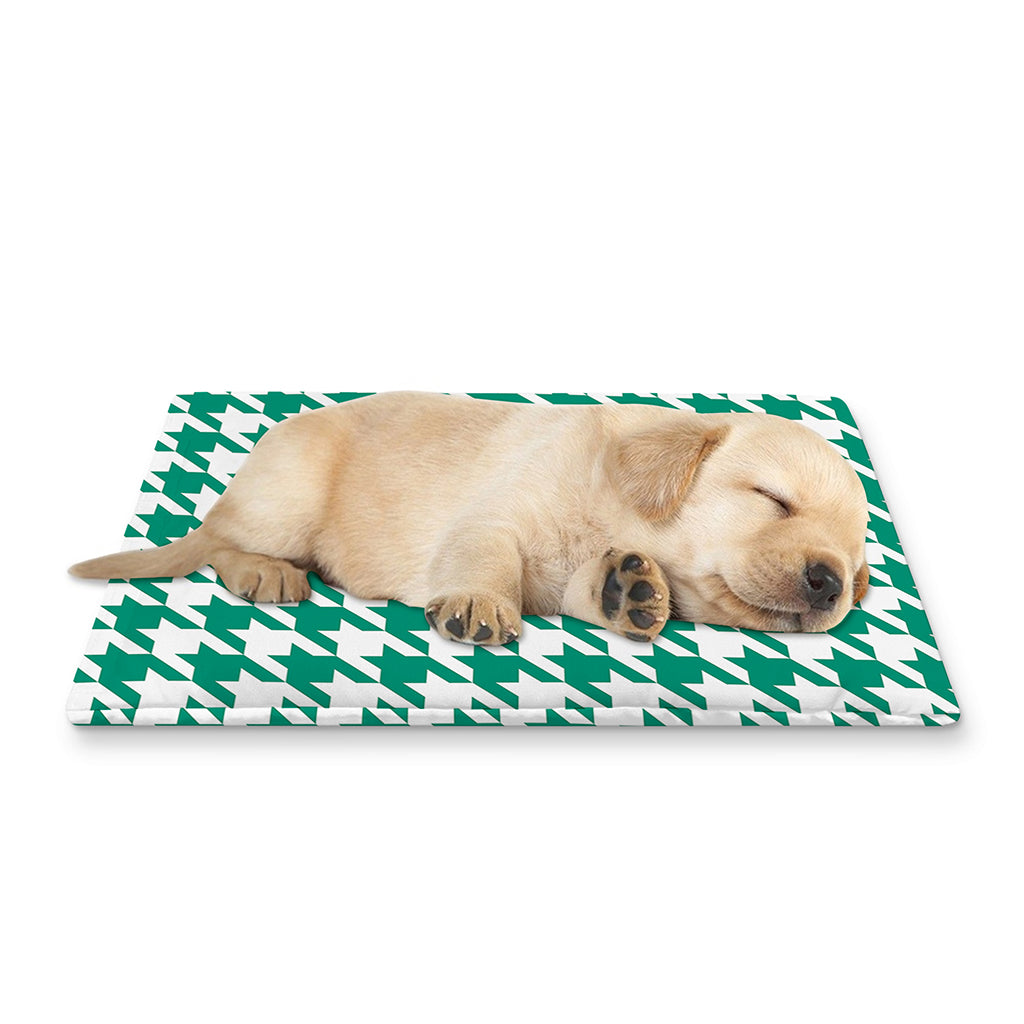 Jungle Green And White Houndstooth Print Pet Cooling Mat Cover