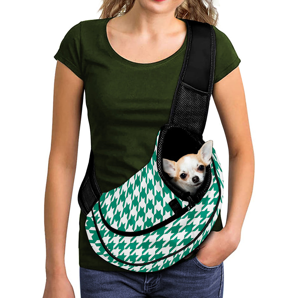 Jungle Green And White Houndstooth Print Pet Sling Carrier