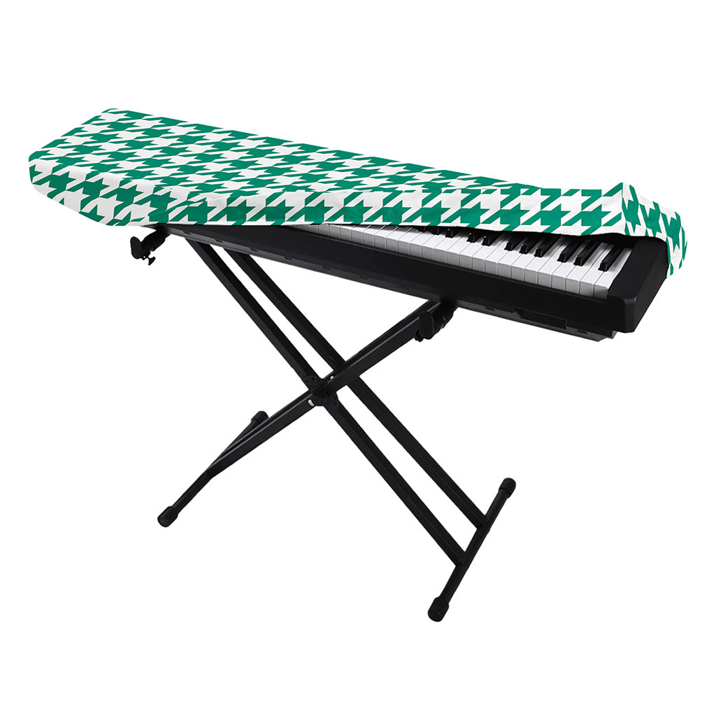 Jungle Green And White Houndstooth Print Piano Keyboard Cover