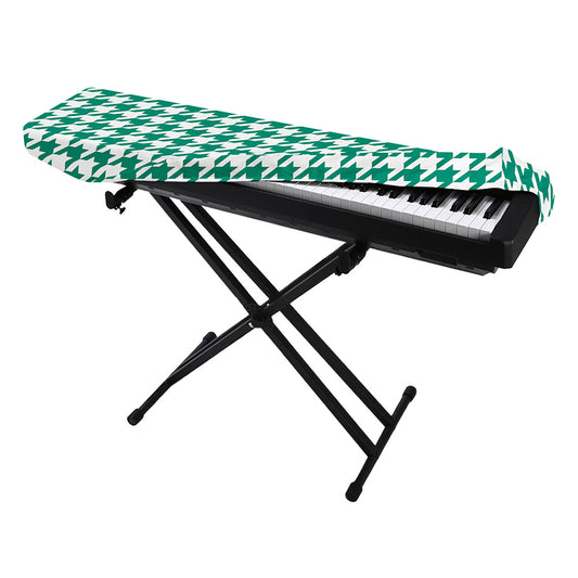 Jungle Green And White Houndstooth Print Piano Keyboard Cover