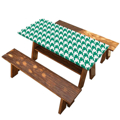 Jungle Green And White Houndstooth Print Picnic Table Cover