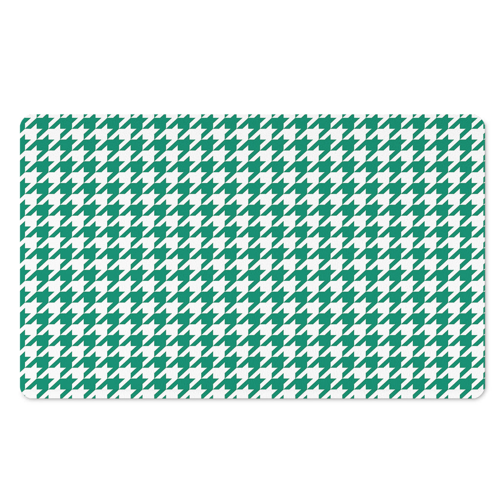 Jungle Green And White Houndstooth Print Polyester Doormat