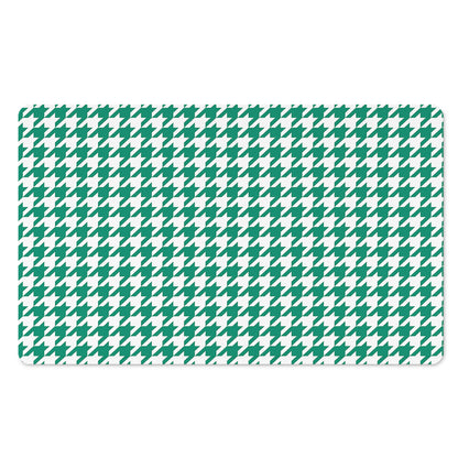 Jungle Green And White Houndstooth Print Polyester Doormat