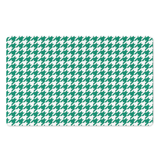Jungle Green And White Houndstooth Print Polyester Doormat