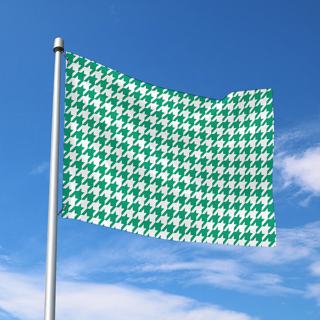 Jungle Green And White Houndstooth Print Polyester Flag