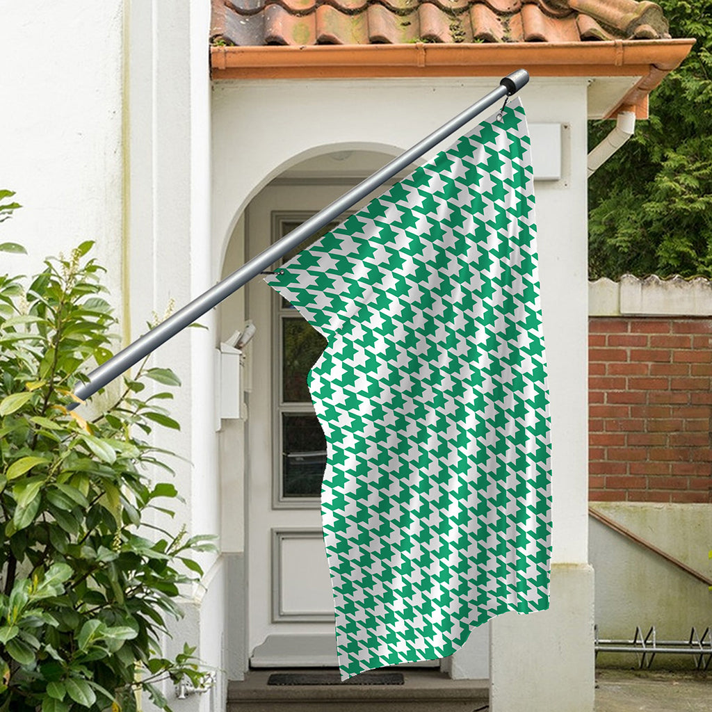 Jungle Green And White Houndstooth Print Polyester Flag