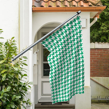 Jungle Green And White Houndstooth Print Polyester Flag