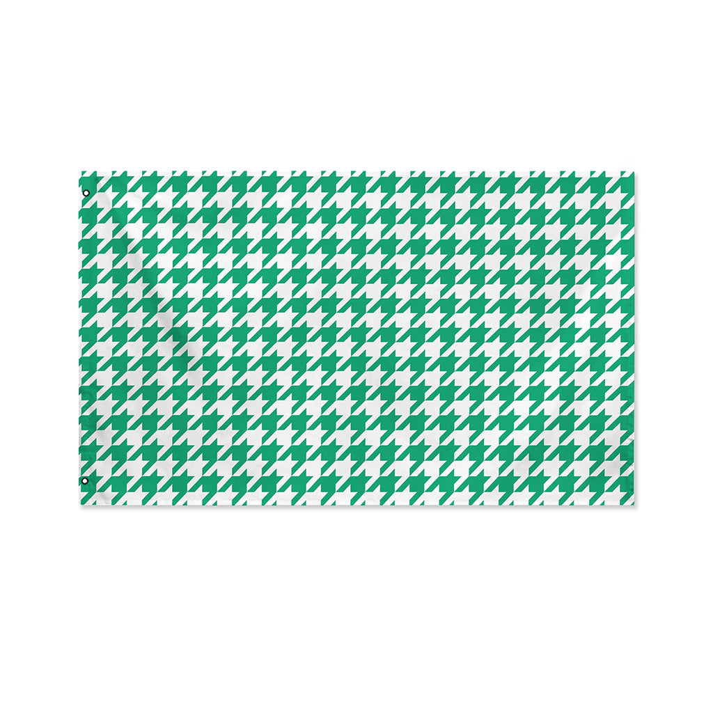 Jungle Green And White Houndstooth Print Polyester Flag