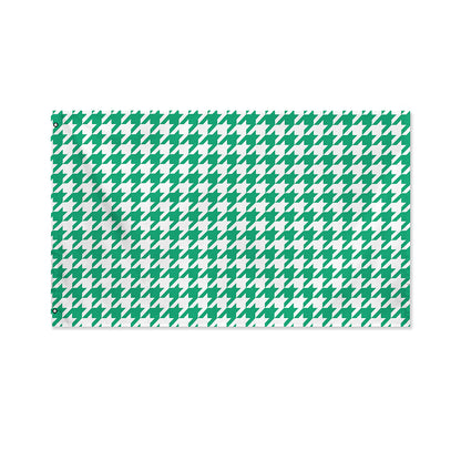 Jungle Green And White Houndstooth Print Polyester Flag
