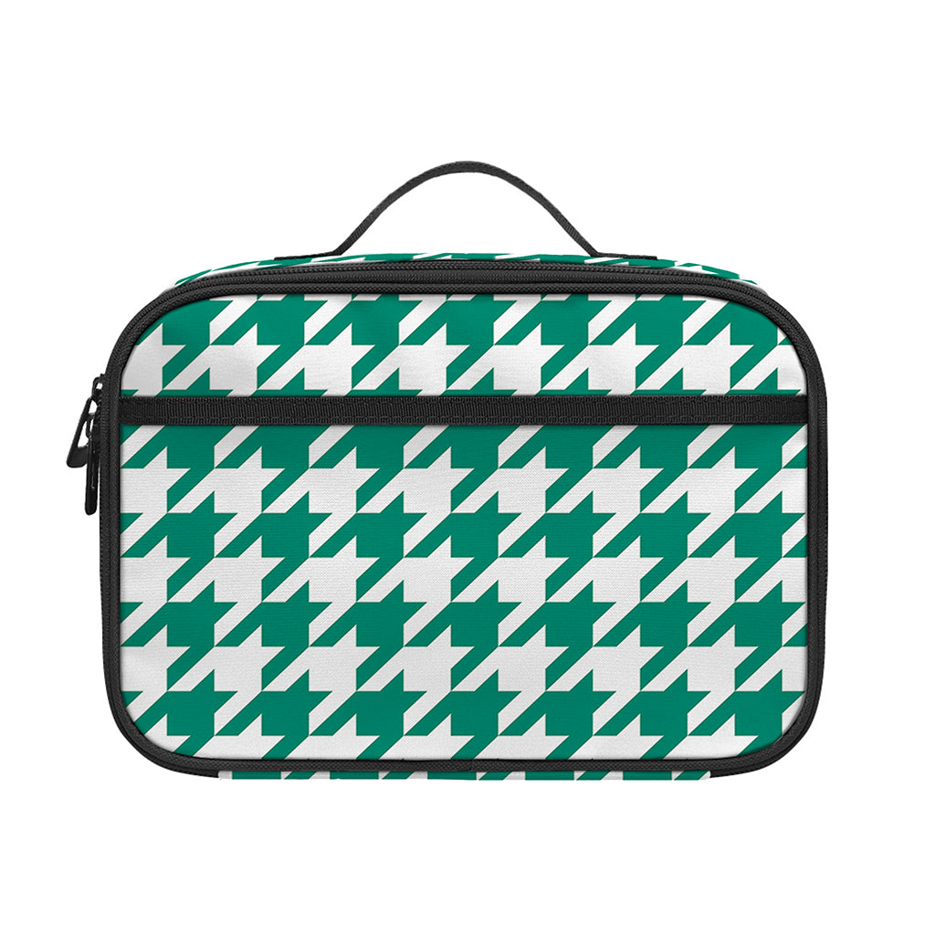 Jungle Green And White Houndstooth Print Portable Lunch Bag