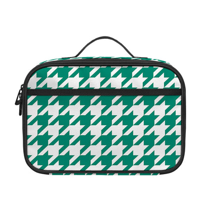 Jungle Green And White Houndstooth Print Portable Lunch Bag
