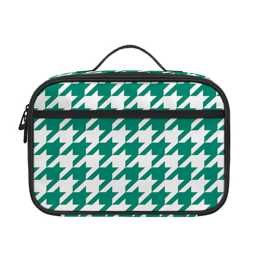 Jungle Green And White Houndstooth Print Portable Lunch Bag