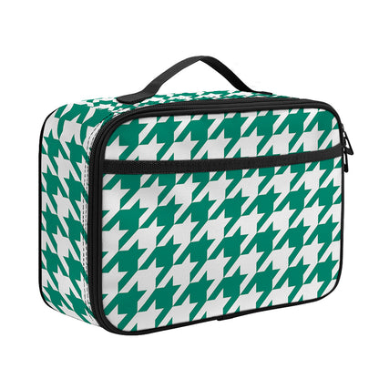 Jungle Green And White Houndstooth Print Portable Lunch Bag