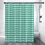 Jungle Green And White Houndstooth Print Premium Shower Curtain