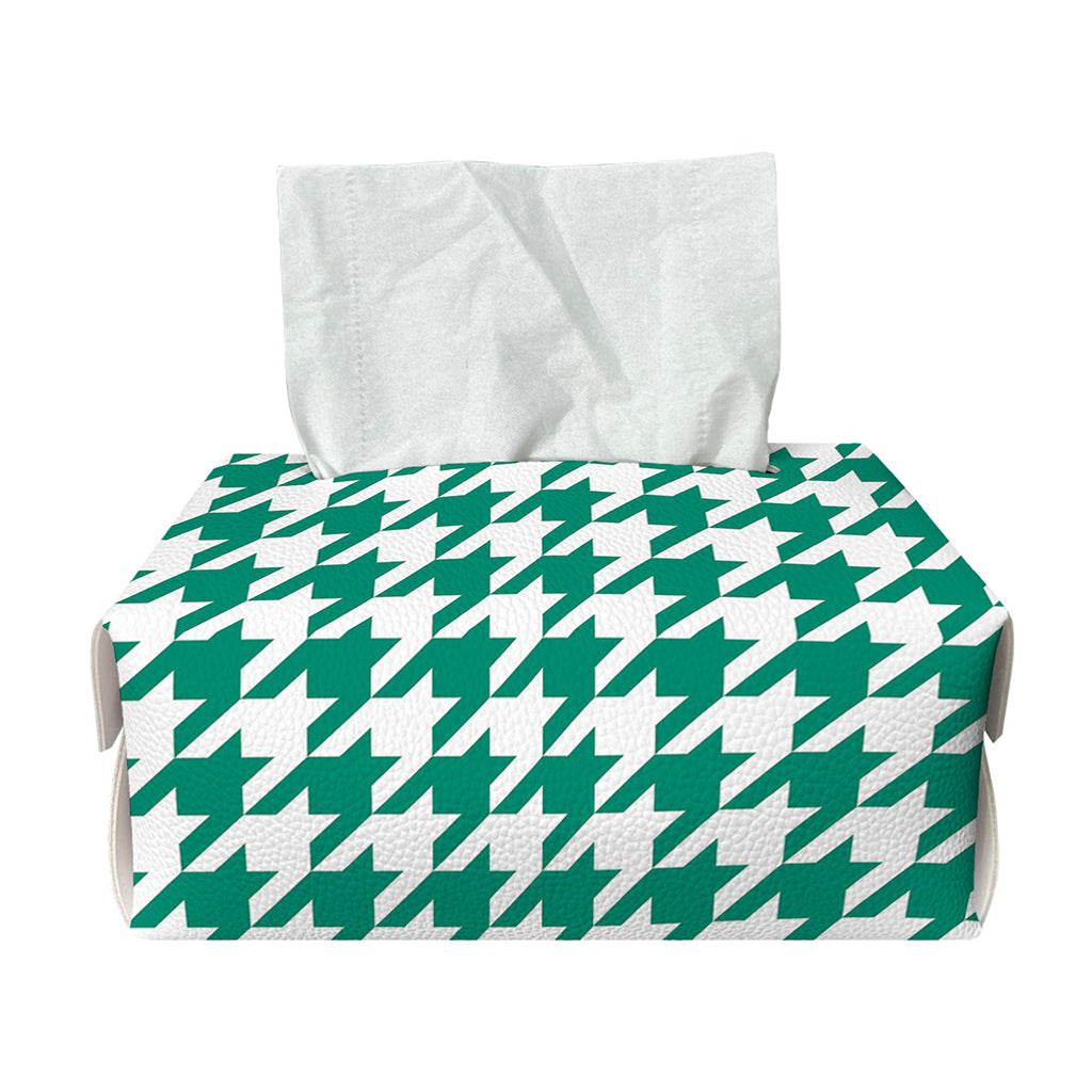 Jungle Green And White Houndstooth Print Rectangle Tissue Box Cover