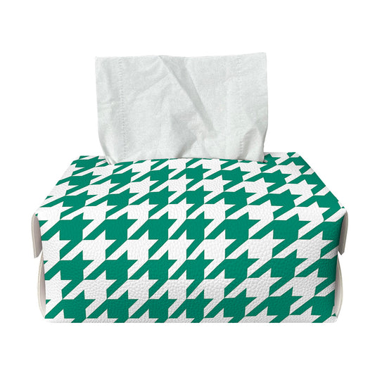 Jungle Green And White Houndstooth Print Rectangle Tissue Box Cover