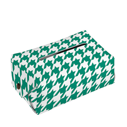 Jungle Green And White Houndstooth Print Rectangle Tissue Box Cover
