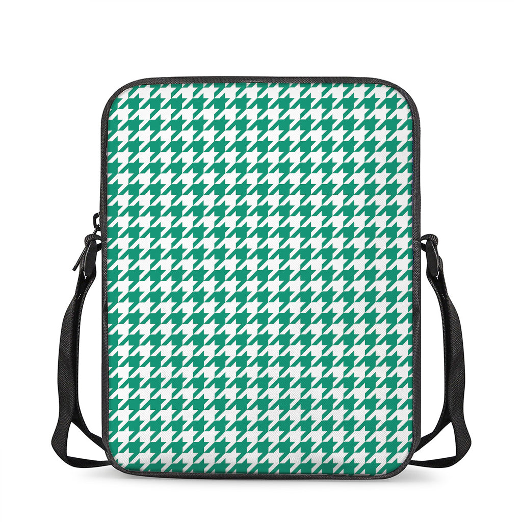 Jungle Green And White Houndstooth Print Rectangular Crossbody Bag