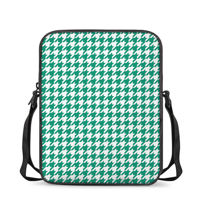 Jungle Green And White Houndstooth Print Rectangular Crossbody Bag