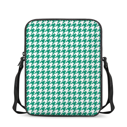 Jungle Green And White Houndstooth Print Rectangular Crossbody Bag