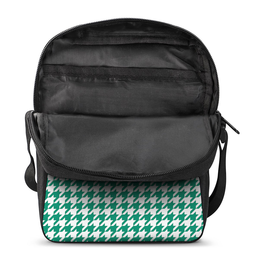 Jungle Green And White Houndstooth Print Rectangular Crossbody Bag
