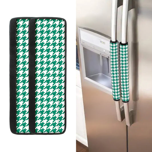 Jungle Green And White Houndstooth Print Refrigerator Handle Covers