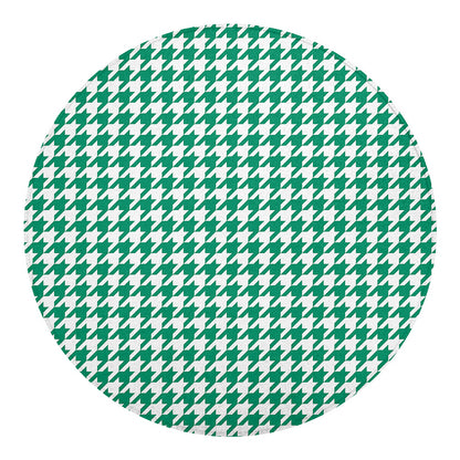 Jungle Green And White Houndstooth Print Round Blanket
