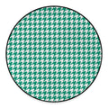 Jungle Green And White Houndstooth Print Round Floor Mat