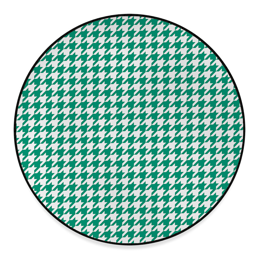Jungle Green And White Houndstooth Print Round Floor Mat