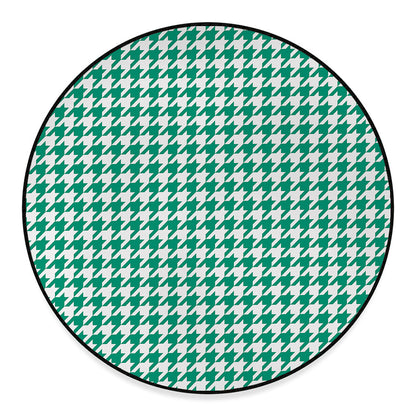 Jungle Green And White Houndstooth Print Round Floor Mat