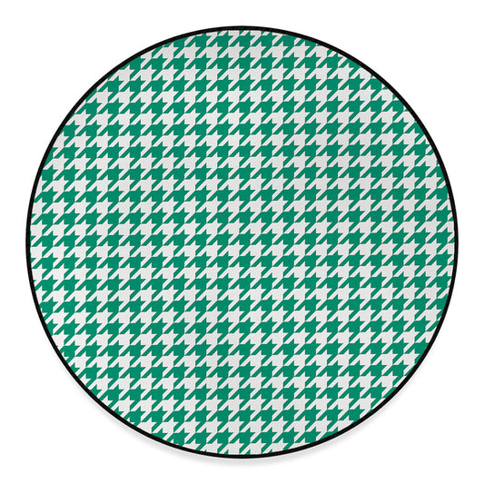 Jungle Green And White Houndstooth Print Round Floor Mat