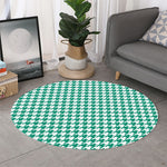 Jungle Green And White Houndstooth Print Round Rug