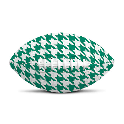 Jungle Green And White Houndstooth Print Rugby Ball