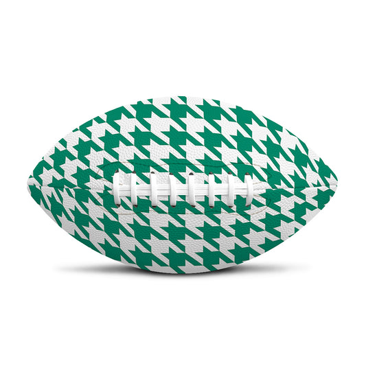 Jungle Green And White Houndstooth Print Rugby Ball
