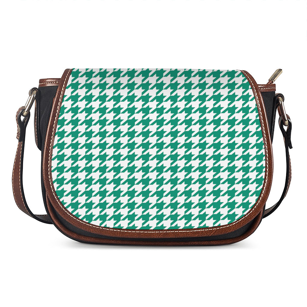 Jungle Green And White Houndstooth Print Saddle Bag