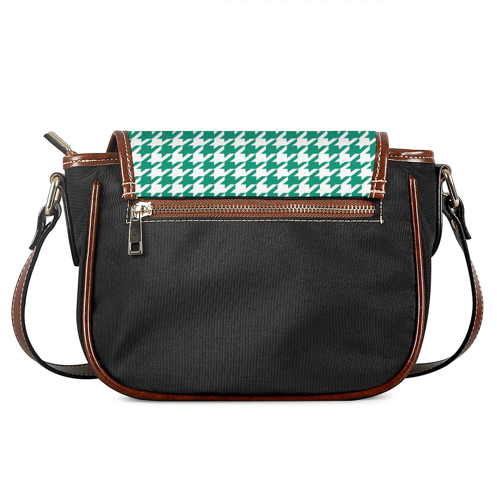 Jungle Green And White Houndstooth Print Saddle Bag