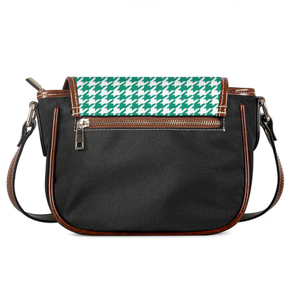 Jungle Green And White Houndstooth Print Saddle Bag