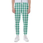 Jungle Green And White Houndstooth Print Scuba Joggers