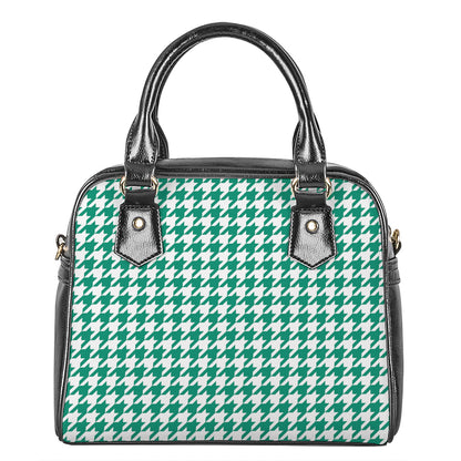 Jungle Green And White Houndstooth Print Shoulder Handbag