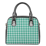 Jungle Green And White Houndstooth Print Shoulder Handbag