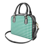 Jungle Green And White Houndstooth Print Shoulder Handbag