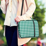 Jungle Green And White Houndstooth Print Shoulder Strap Bible Bag