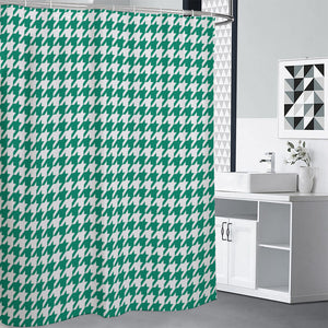 Jungle Green And White Houndstooth Print Shower Curtain