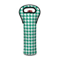 Jungle Green And White Houndstooth Print Single Neoprene Wine Tote